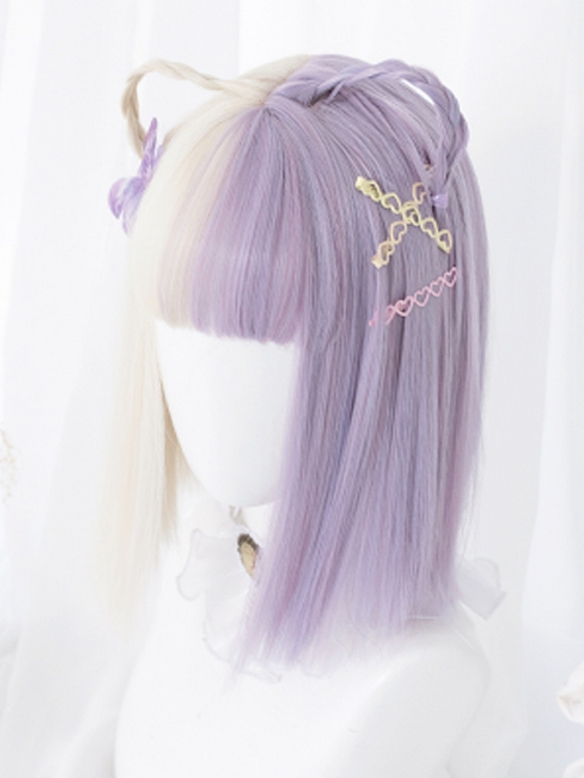 Evahair 2021 New Style Half Blonde And Half Purple Medium Straight