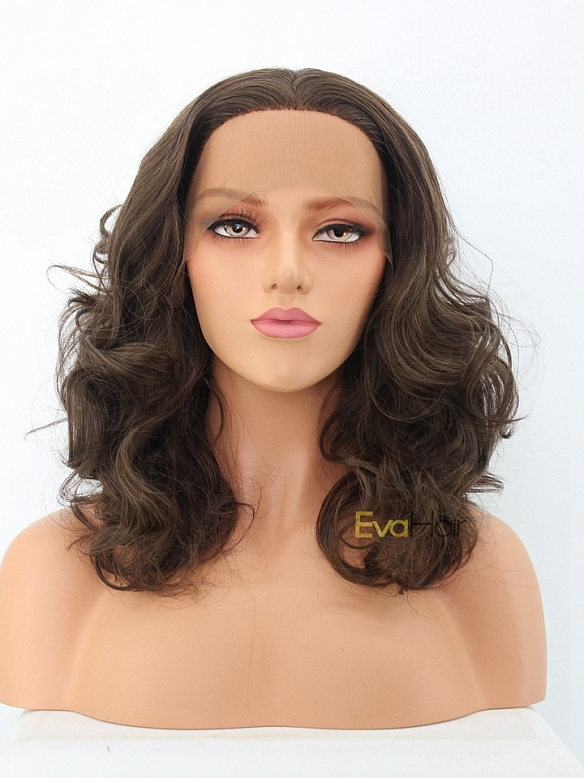 Dark Brown Shoulder Length Wavy Synthetic Lace Front Wig