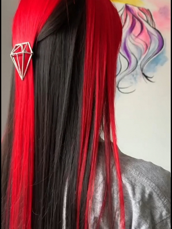 Preorder--Evahair 2021 New Style Red and Hidden Black long Straight Synthetic Wig with Bangs