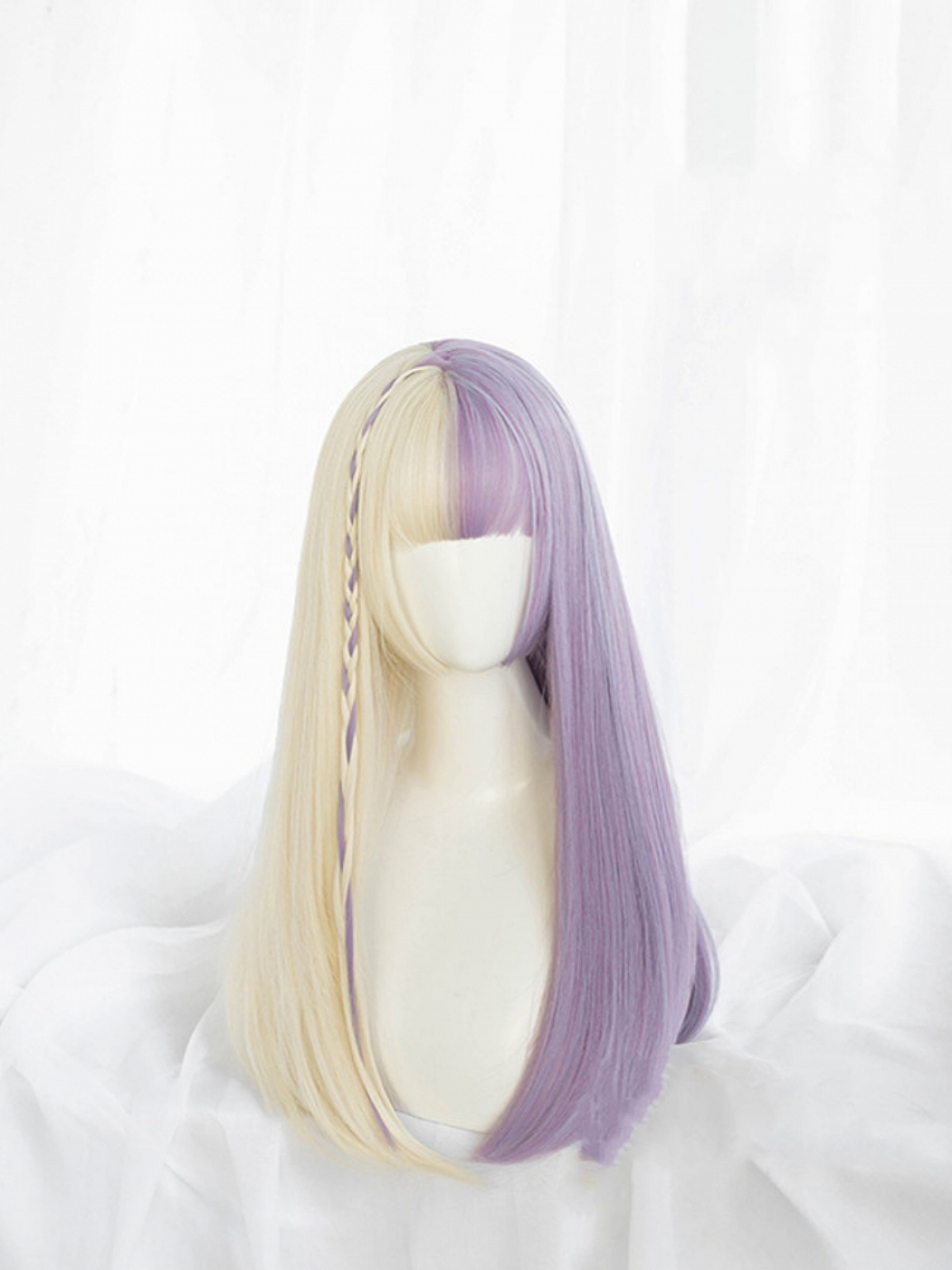 Evahair Lolita Half Purple And Half Blonde Long Straight Synthetic Wig With Bangs Home Evahair