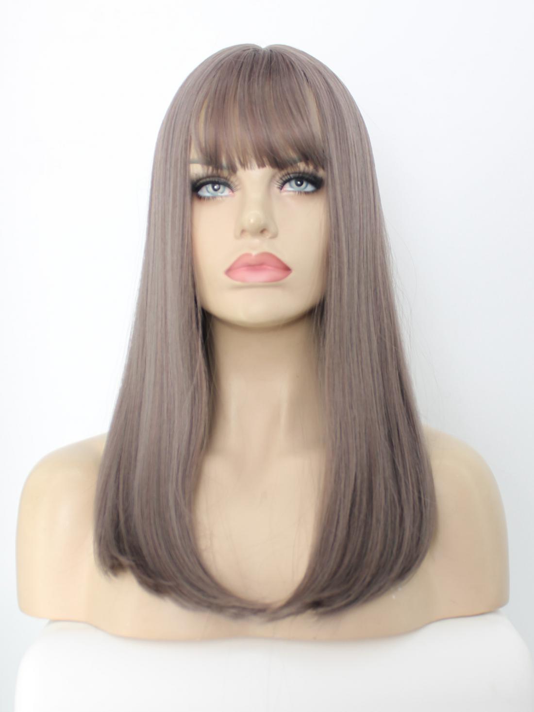 Evahair Bust Length Ash Pink Synthetic Wig With Bangs Home