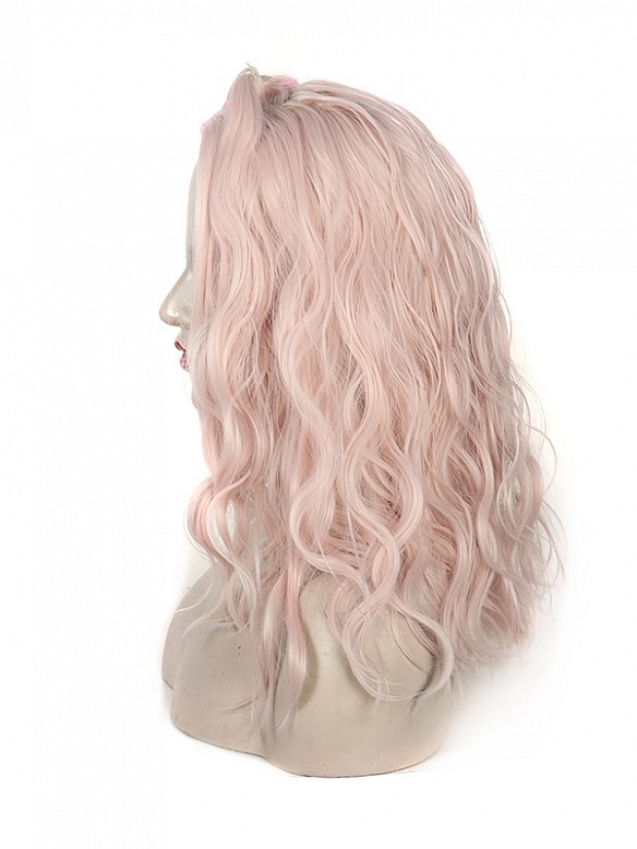 Fashion Lolita Pink centre parting long curly comic style wig