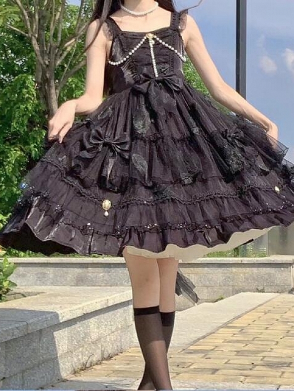 Evahair pearl decorated black lolita dress JSK