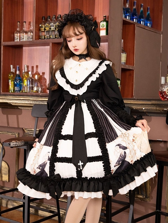 Evahair fashion punk style nun printed lolita dress