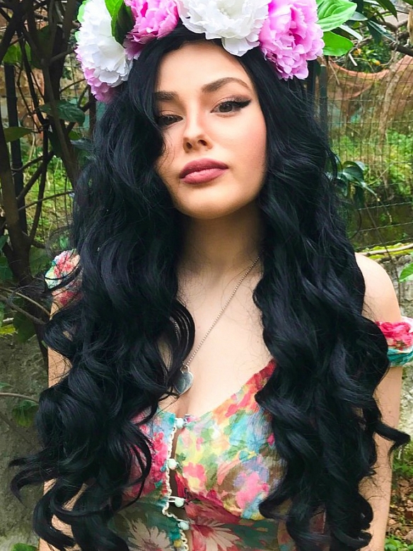 Classical Black Water Wavy Synthetic Lace Front Wig