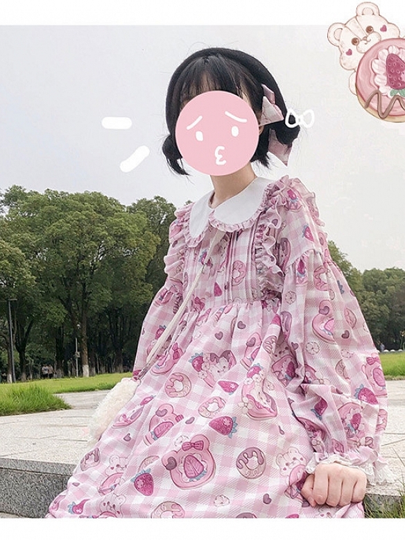 Evahair super cute bear printed pink lolita dress