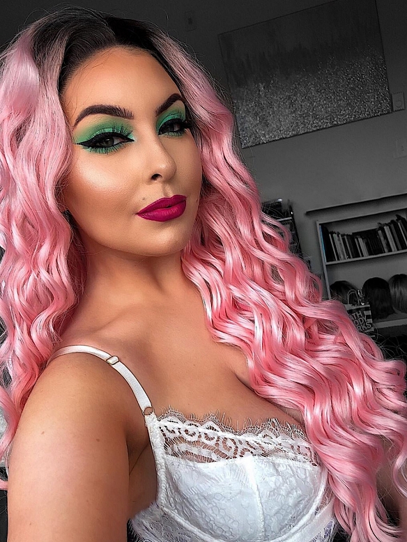 HOT INSTAGRAM CHIC PASTEL PINK WATER WAVY SYNTHETIC LACE FRONT WIG