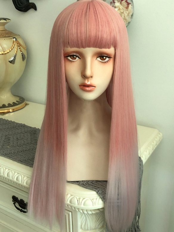 Evahair 2021 New Style Pink to White Ombre Long Straight Synthetic Wig with Bangs