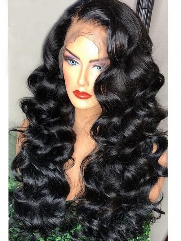 Evahair Fashion Style Black Long Big wave Synthetic Wig