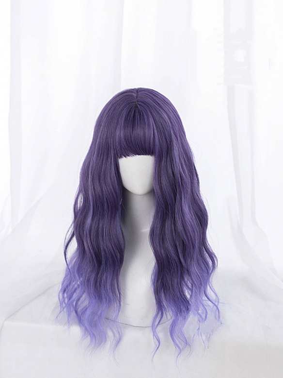 Evahair Two Purple Mixed Color Ombre Long Wavy Synthetic Wig with Bangs