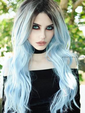 blue synthetic wig