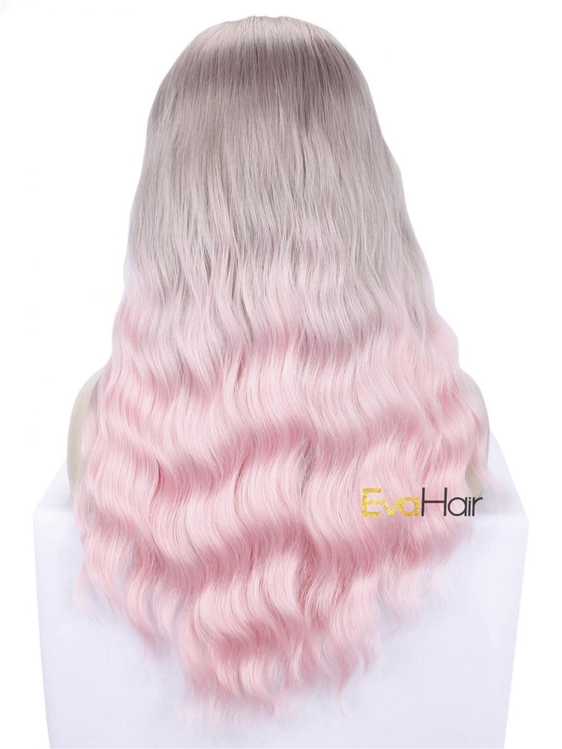 Pink Ombre Long Wavy Synthetic Lace Front Wig - All Synthetic Wigs ...