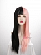 Evahair Half Black and Half Pink Wefted Cap Long Straight Synthetic Wig with Bangs