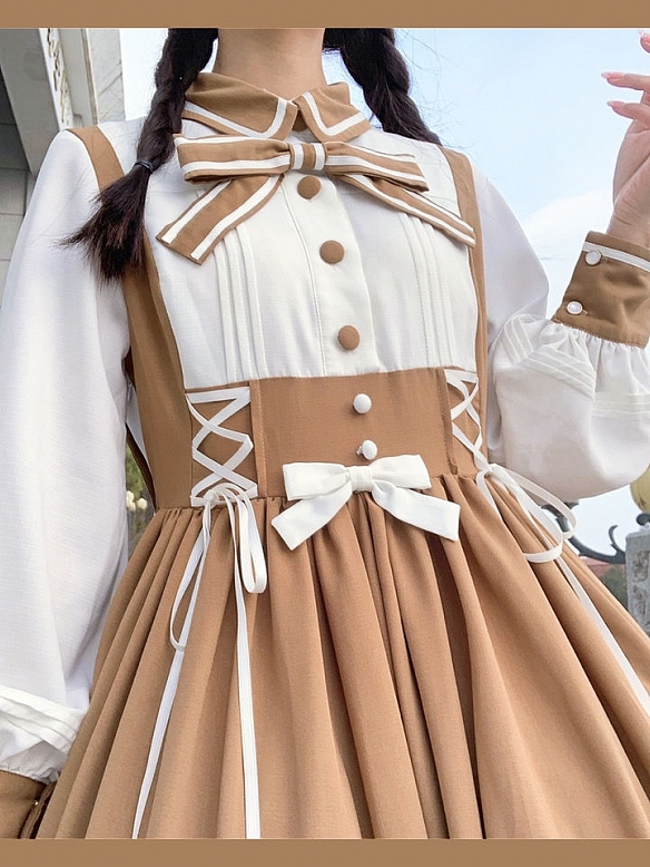 Evahair milk coffee style long sleeve lolita dress