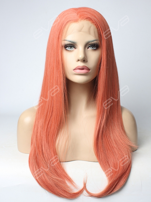 2017 New Color Rose Golden Long Straight Synthetic Lace Front Wig
