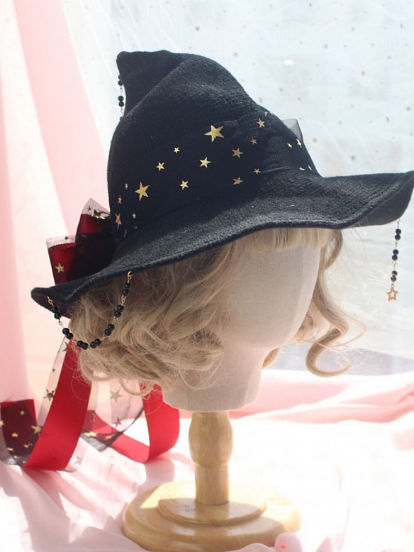 Evahair 2021 Halloween Special Offer Black Witch Hat with Burgundy Bow