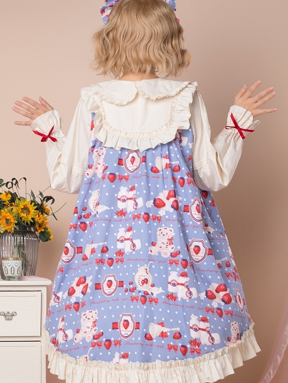Evahair fashion strawberry printed blue lolita dress JSK