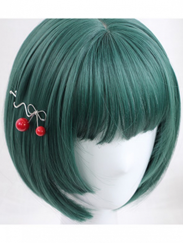Evahair 2021 New Style Cute Green Bob Short Straight Synthetic Wig with Bangs and Hime Cut