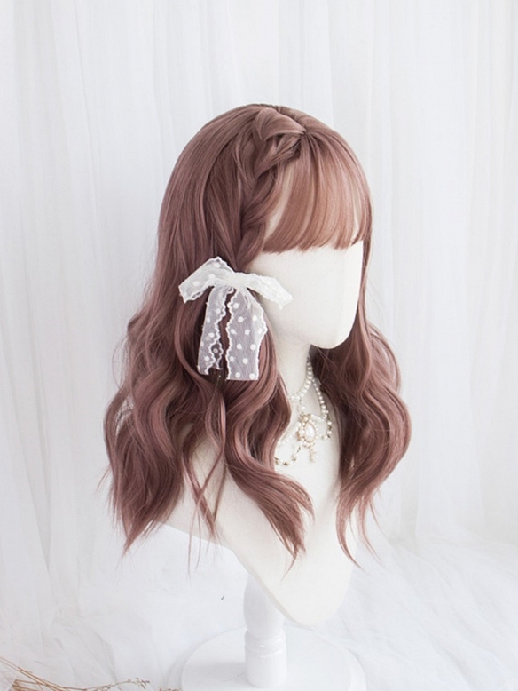 Evahair Pinkish Brown Long Wavy Synthetic Wig with Bangs