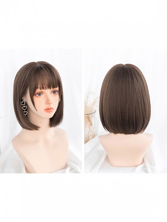 Evahair Dark Brown Bob Straight Synthetic Wig with Bangs