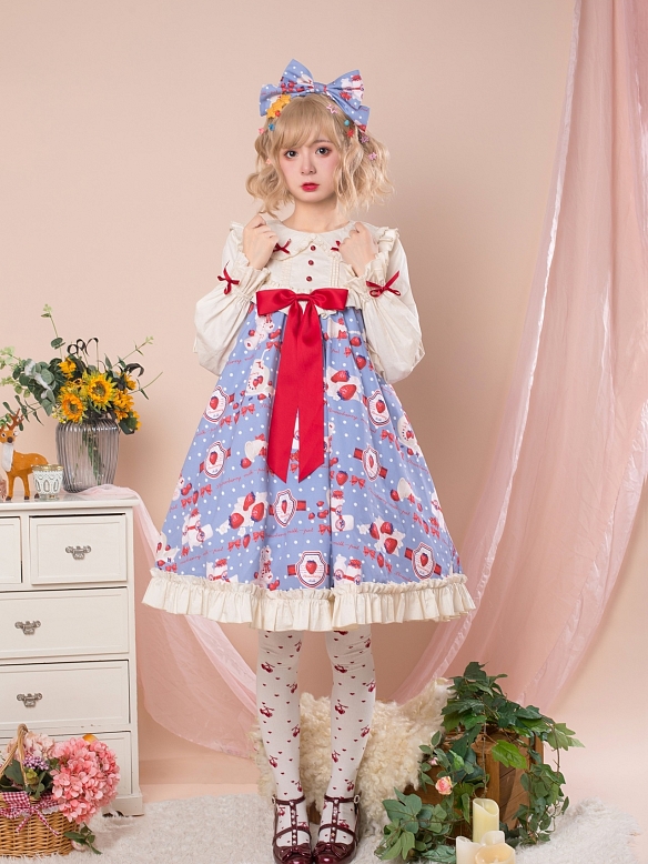 Evahair fashion strawberry printed blue lolita dress JSK