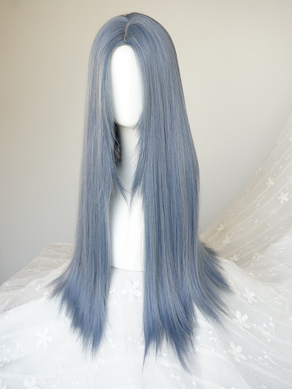 Evahair Grayish Blue Long Straight Synthetic Wig