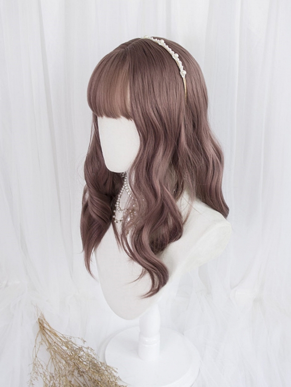 Evahair Pinkish Brown Long Wavy Synthetic Wig with Bangs
