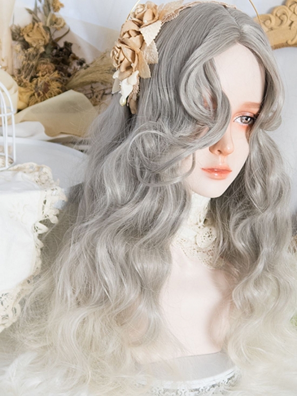 Evahair 2022 Vintage Style Grey Ombre Long Wavy Synthetic Wig