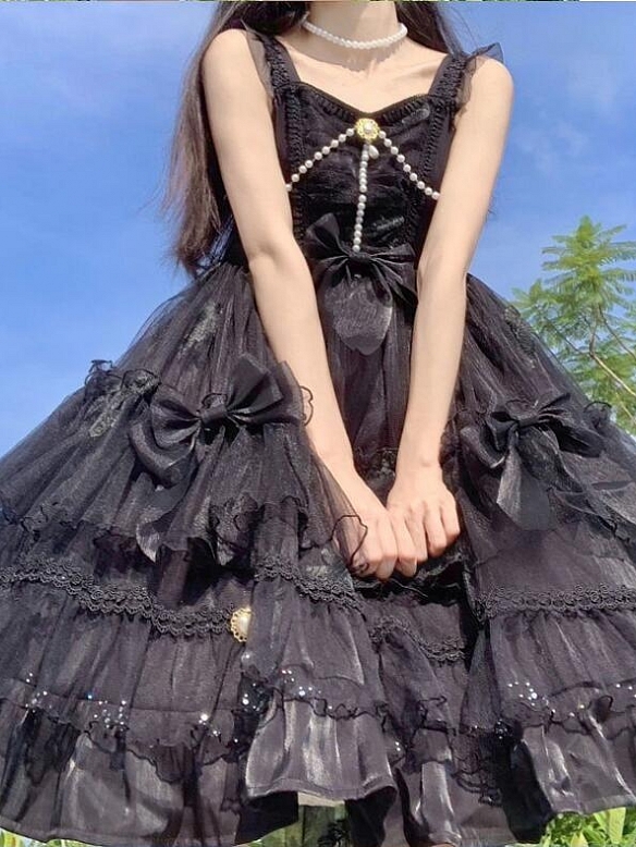 Evahair pearl decorated black lolita dress JSK