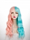 Evahair Half Pink and Half Blue Wefted Cap Wavy Synthetic Wig with Bangs