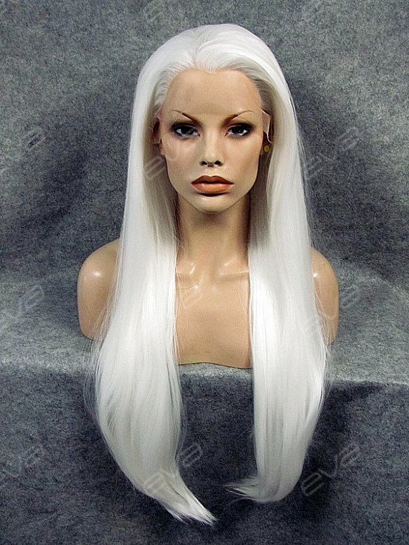 Super Long White Straight Synthetic Lace Front Wig - All Synthetic Wigs ...