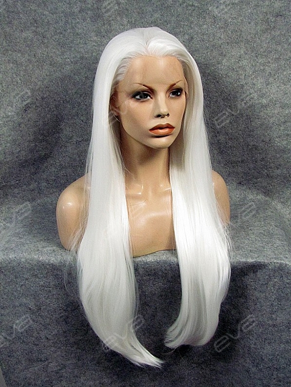 Super Long White Straight Synthetic Lace Front Wig