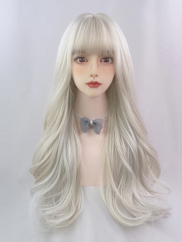 Evahair 2021 New Style Blonde and White Mixed Color Long Wavy Synthetic Wig with Bangs