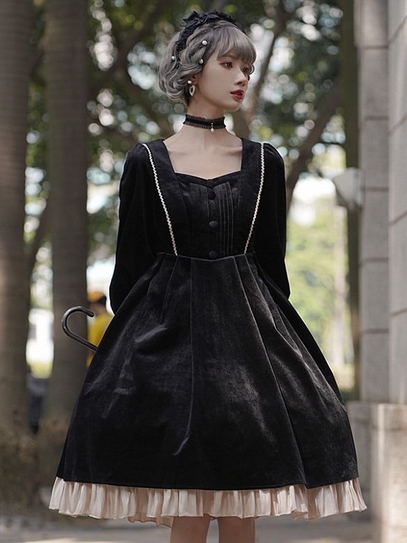 Evahair royal style black velvet lolita dress