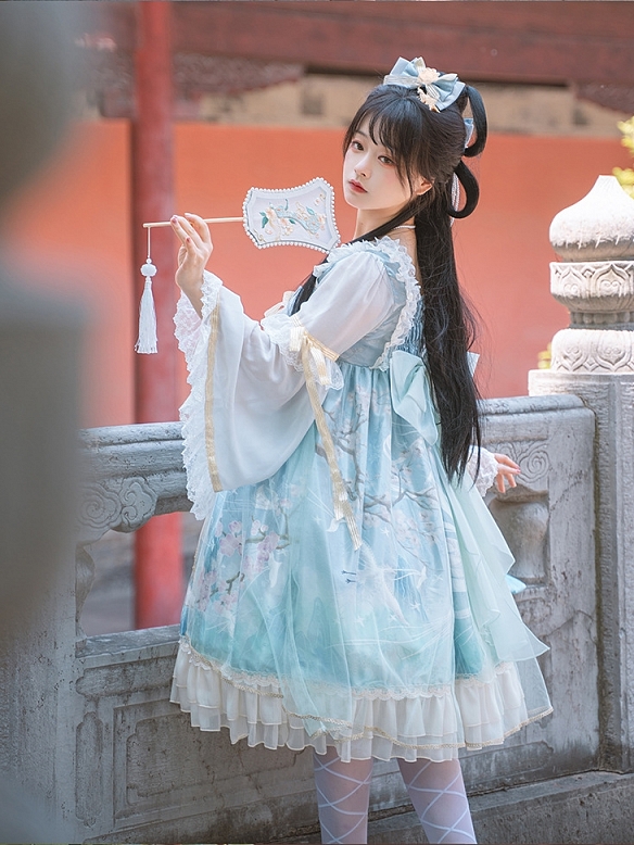 Evahair new style classical blue mesh lolita dress