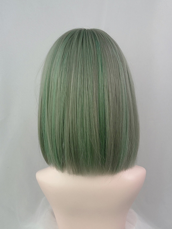 Evahair 2021 New Style Green Bob Short Straight Synthetic Wig with Bangs