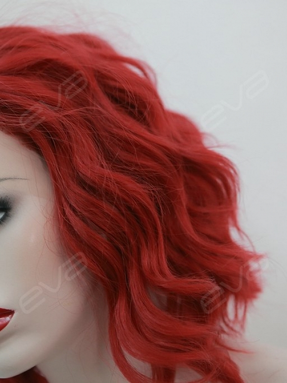 EvaHair Triangled Cut Red Wavy Bob Lace Front Synthetic Wig