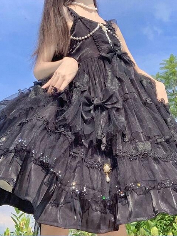 Evahair pearl decorated black lolita dress JSK