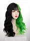 Evahair Half Black and Half Green Wefted Cap Wavy Synthetic Wig with Bangs 