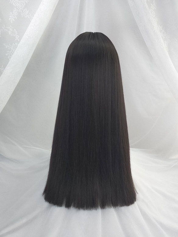 Evahair Daily Black Long Straight Synthetic Wig with Bangs