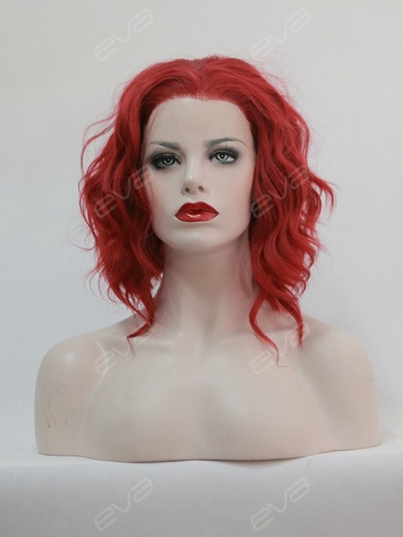 EvaHair Triangled Cut Red Wavy Bob Lace Front Synthetic Wig