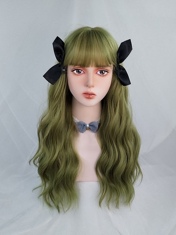 Evahair Dark Green Long Wavy Synthetic Wig with Bangs