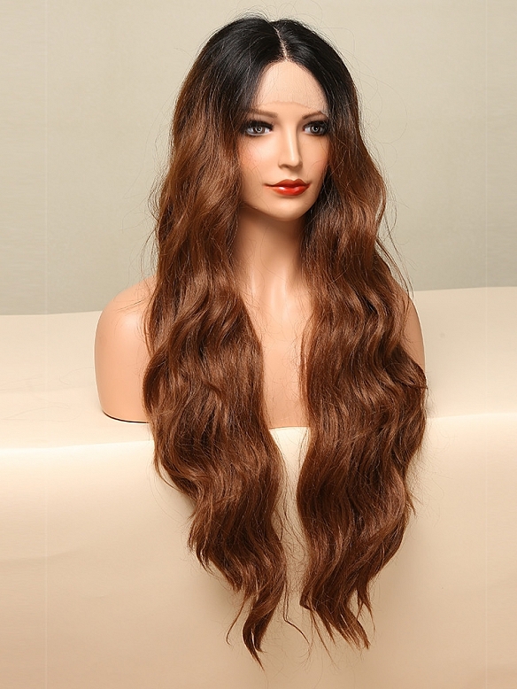 Evhair new style rufous long wavy synthetic lace front wig