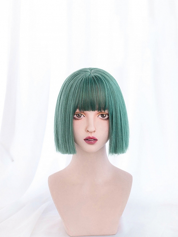 Evahair Fashionable Green Bob Synthetic Wig with Bangs