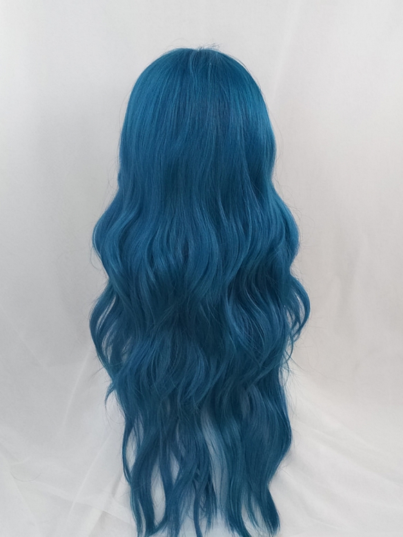 Evahair 2021 New Style Blue Long Wavy Synthetic Wig with Bangs