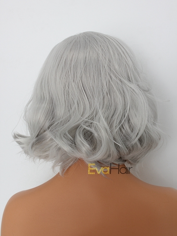 Silver Short Wavy Chin Length Synthetic Lace Front Wig