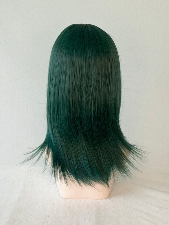 Evahair 2021 New Style Green Shoulder Length Straight Synthetic Wig with Bangs