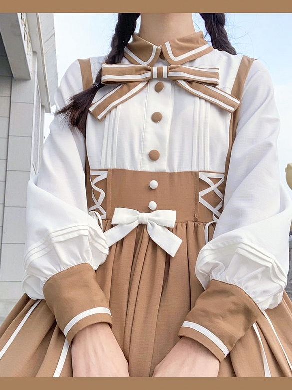 Evahair milk coffee style long sleeve lolita dress