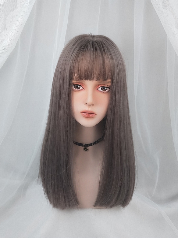 Evahair 2021 New Style Grayish Pink Long Straight Synthetic Wig with Bangs