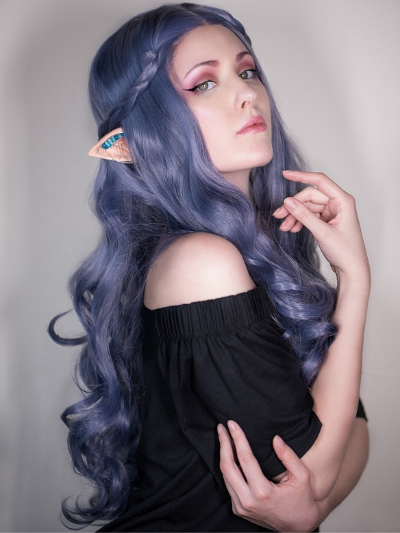 2017 New Dark Gray Purple Sexy Wavy Synthetic Lace Front Wig 